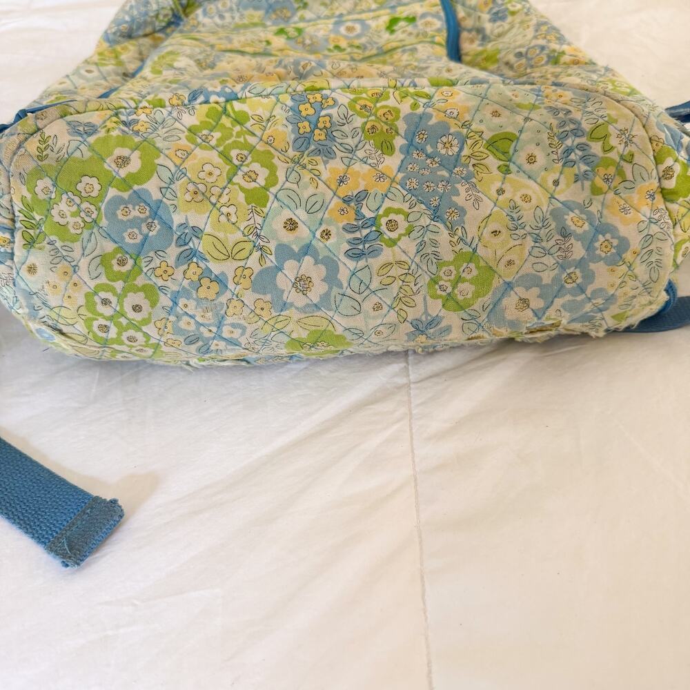 Vera Bradley Floral Laptop Backpack Blue Green Quilted School Travel Bag - Picture 3 of 9